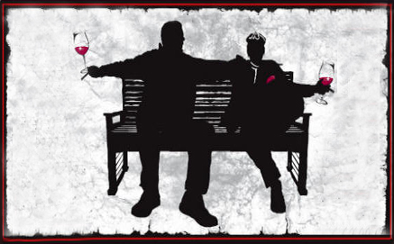 silhouette of 2 men on a bench