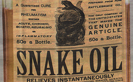 newspaper with snake oil headline